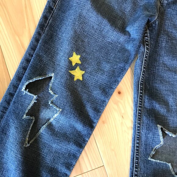 Upcycled Jones New York Destroyed Ripped Jeans, Stars & Bolts Cutouts, Size 4 - Picture 12 of 12